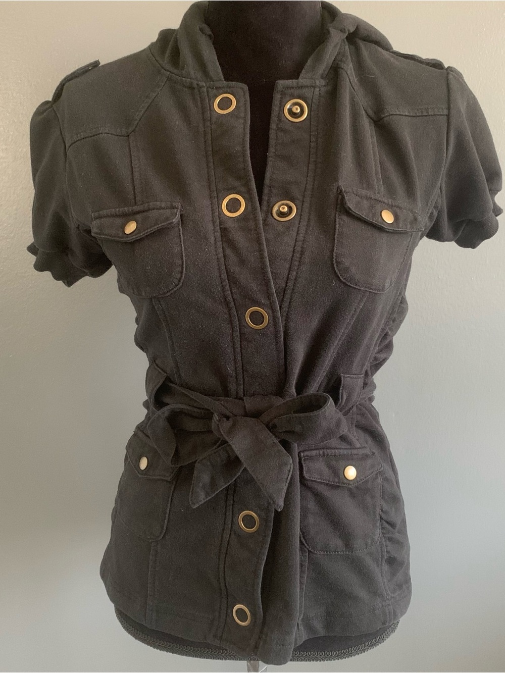 Self Esteem Black Short-Sleeve Utility Jacket with Waist Tie